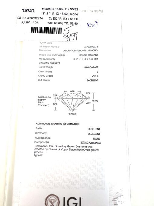 5.03 Carat Round Brilliant Engagement Ring in 14k White Gold Size 7 - Image 4