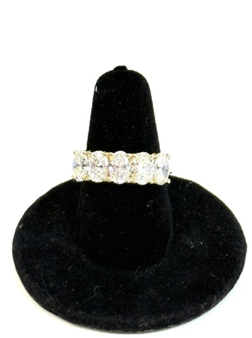 3.21 Carat 5 Oval Stones Lab Diamond Wedding Band in 14k Yellow Gold