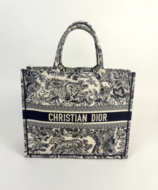Christian Dior Canvas Embroidered Large Dioriviera Toile De Jouy Book Tote Blue
