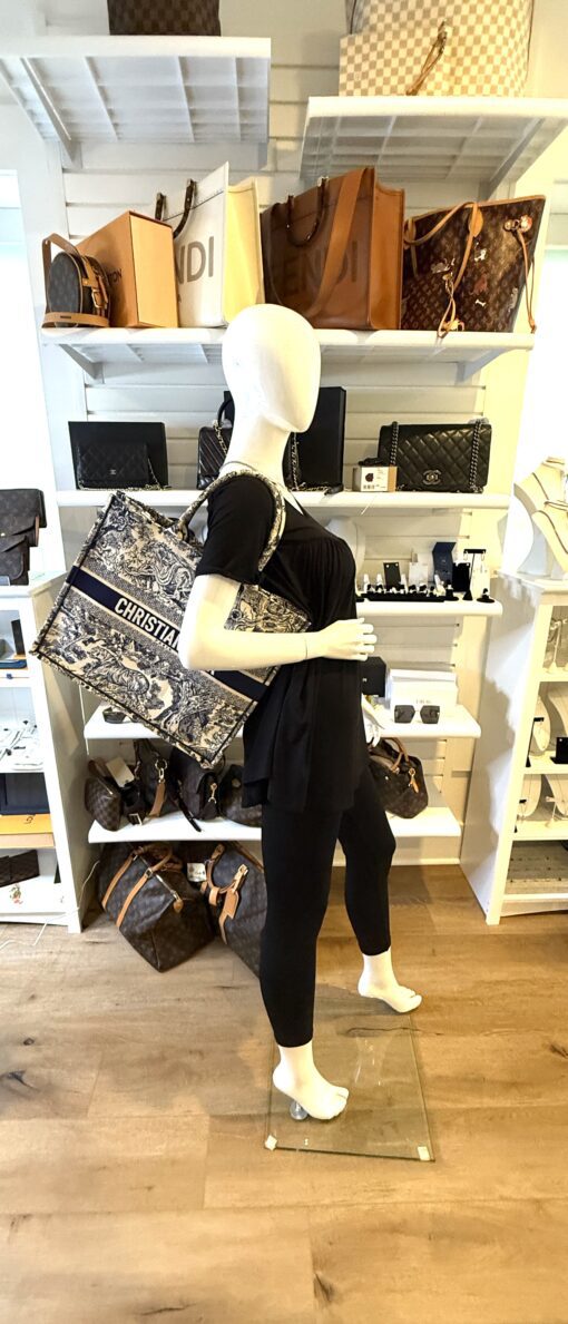 Christian Dior Canvas Embroidered Large Dioriviera Toile De Jouy Book Tote Blue - Image 2
