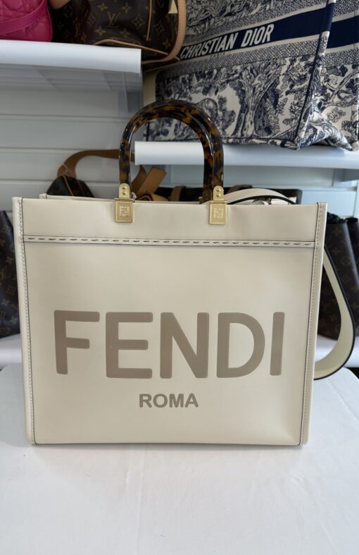 Fendi Medium Cream Sunshine Tote Shopper - Image 18