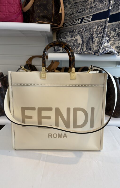 Fendi Medium Cream Sunshine Tote Shopper - Image 17