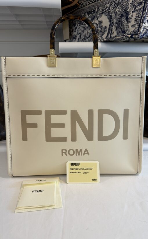 Fendi Medium Cream Sunshine Tote Shopper - Image 6
