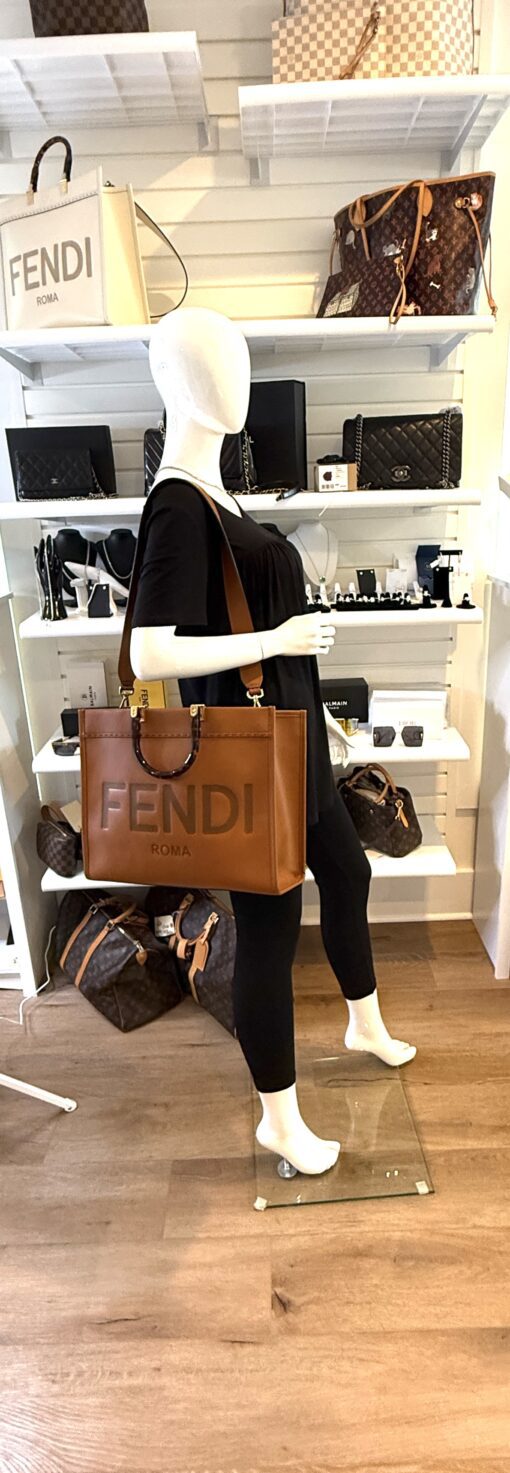 Fendi Medium Brown Caramel Sunshine Tote Shopper - Image 2