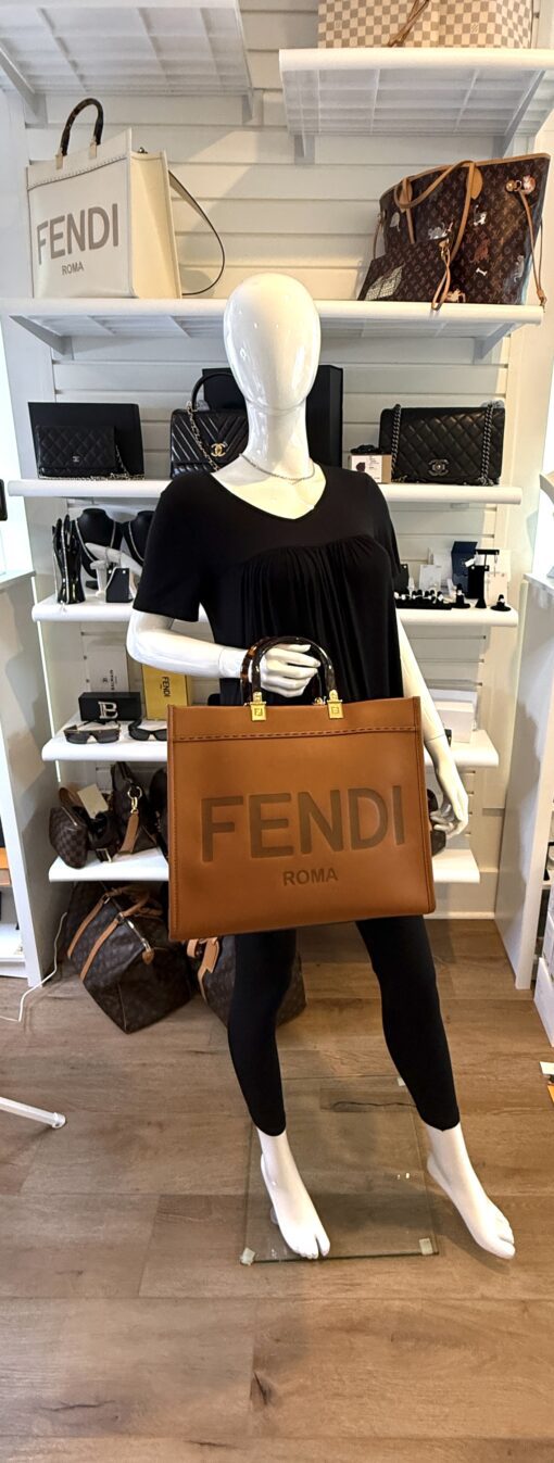 Fendi Medium Brown Caramel Sunshine Tote Shopper - Image 3