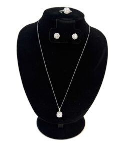 Alternative view of 3 Piece Matchng Set Ring Earrings 18" Necklace Natural Diamonds and .925 Sterling Silver Round