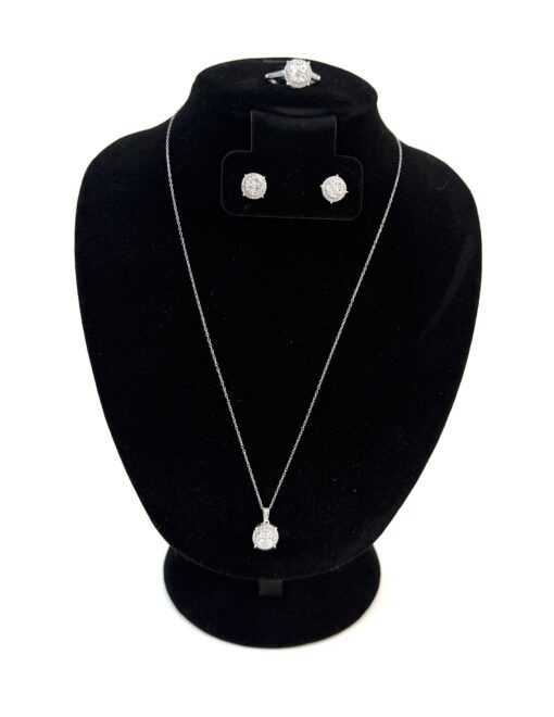 3 Piece Matchng Set Ring Earrings 18" Necklace Natural Diamonds and .925 Sterling Silver Round - Image 2