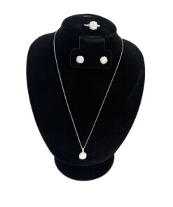 3 Piece Matchng Set Ring Earrings 18" Necklace Natural Diamonds and .925 Sterling Silver Round