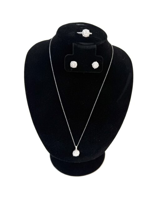 3 Piece Matchng Set Ring Earrings 18" Necklace Natural Diamonds and .925 Sterling Silver Round