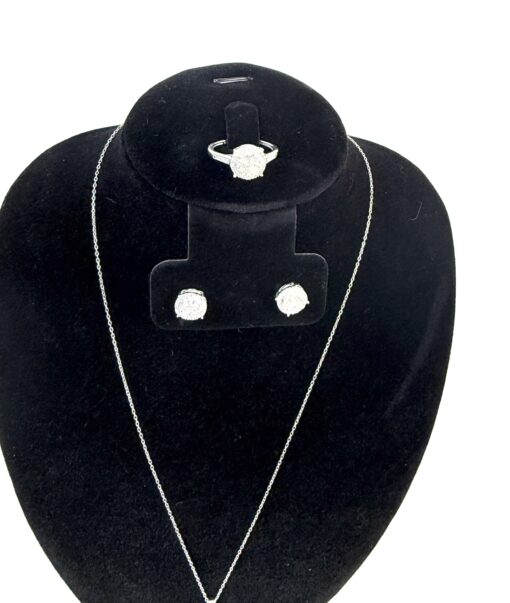 3 Piece Matchng Set Ring Earrings 18" Necklace Natural Diamonds and .925 Sterling Silver Round - Image 3