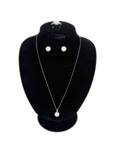 3 Piece Matchng Set Ring Earrings 18" Necklace Natural Diamonds and .925 Sterling Silver Square