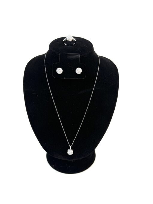 3 Piece Matchng Set Ring Earrings 18" Necklace Natural Diamonds and .925 Sterling Silver Square