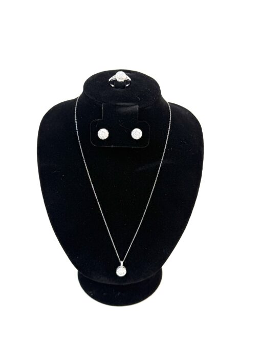 3 Piece Matchng Set Ring Earrings 18" Necklace Natural Diamonds and .925 Sterling Silver Square - Image 4