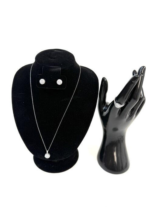 3 Piece Matchng Set Ring Earrings 18" Necklace Natural Diamonds and .925 Sterling Silver Square - Image 5