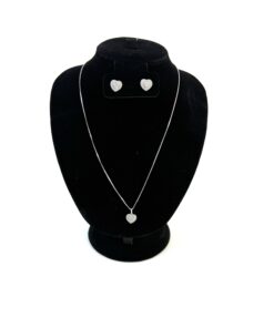 2 Piece Matchng Set Earrings 18" Necklace Natural Diamonds and .925 Sterling Silver Heart