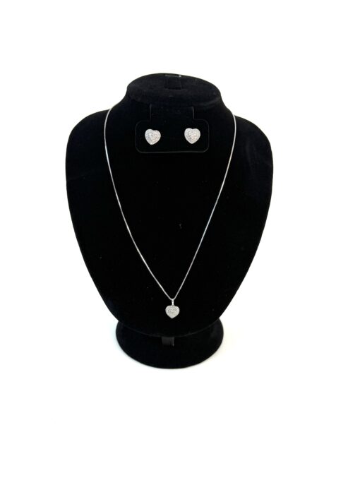 2 Piece Matchng Set Earrings 18" Necklace Natural Diamonds and .925 Sterling Silver Heart