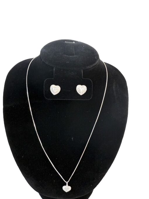 2 Piece Matchng Set Earrings 18" Necklace Natural Diamonds and .925 Sterling Silver Heart - Image 3