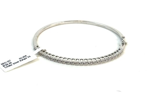 1/4 TCW Natural Diamonds in .925 Sterling Silver Bangle Bracelet