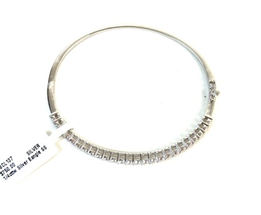 1/4 TCW Natural Diamonds in .925 Sterling Silver Bangle Bracelet - Image 3