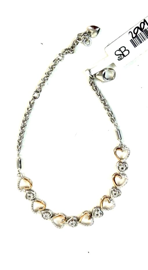 .03 TCW Natural Diamonds in .925 Sterling Silver 2 Tone Heart Shape Bracelet - Image 2