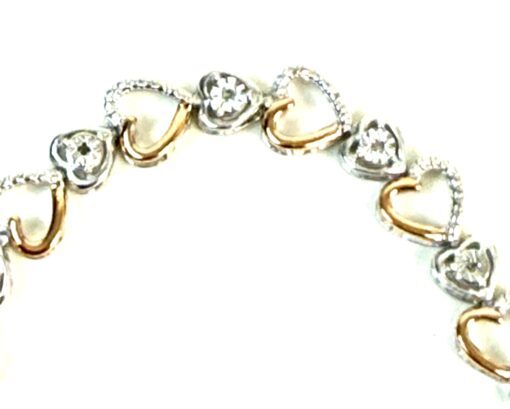 .03 TCW Natural Diamonds in .925 Sterling Silver 2 Tone Heart Shape Bracelet - Image 4