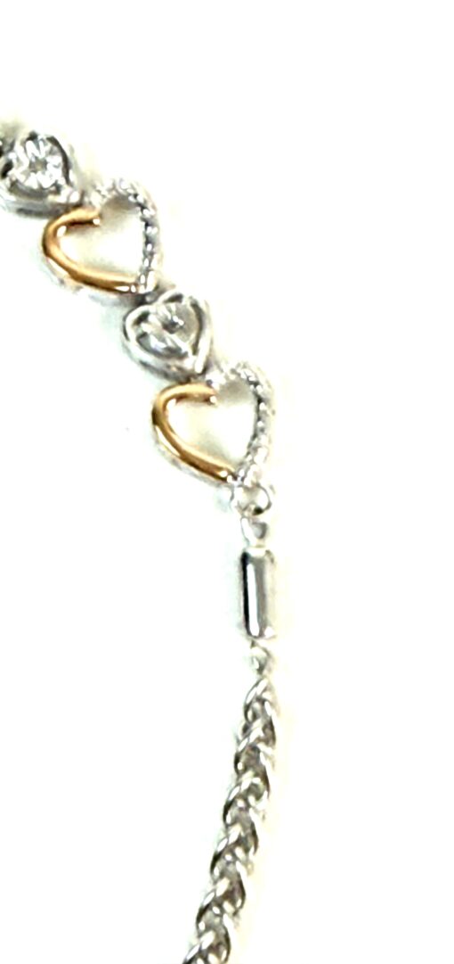 .03 TCW Natural Diamonds in .925 Sterling Silver 2 Tone Heart Shape Bracelet - Image 3