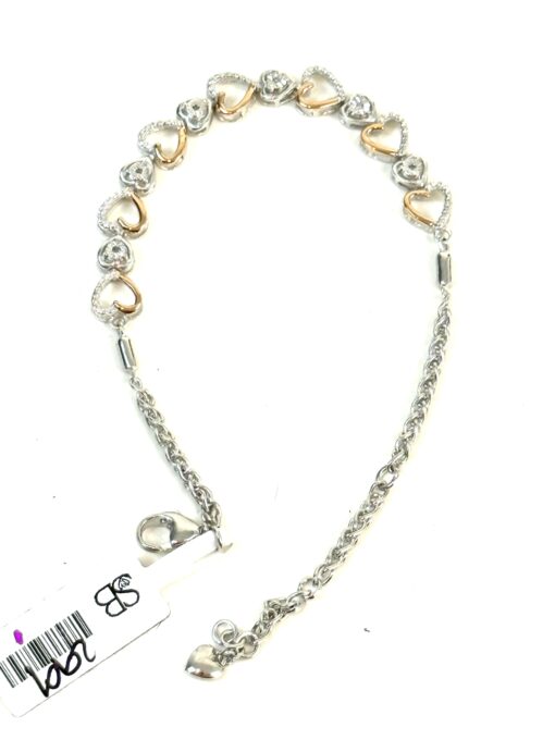 .03 TCW Natural Diamonds in .925 Sterling Silver 2 Tone Heart Shape Bracelet