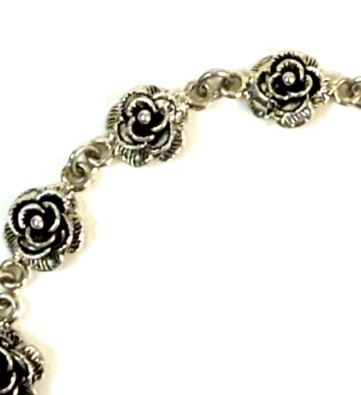 .925 Sterling Silver Roses Bracelet 7" Vintage Look - Image 2