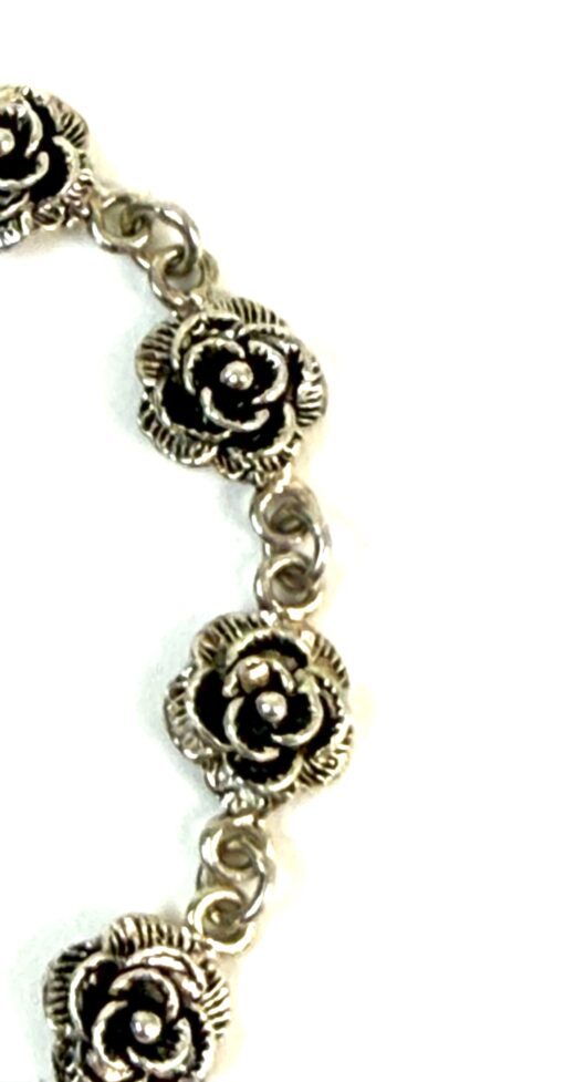.925 Sterling Silver Roses Bracelet 7" Vintage Look - Image 5