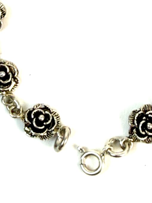 .925 Sterling Silver Roses Bracelet 7" Vintage Look - Image 6