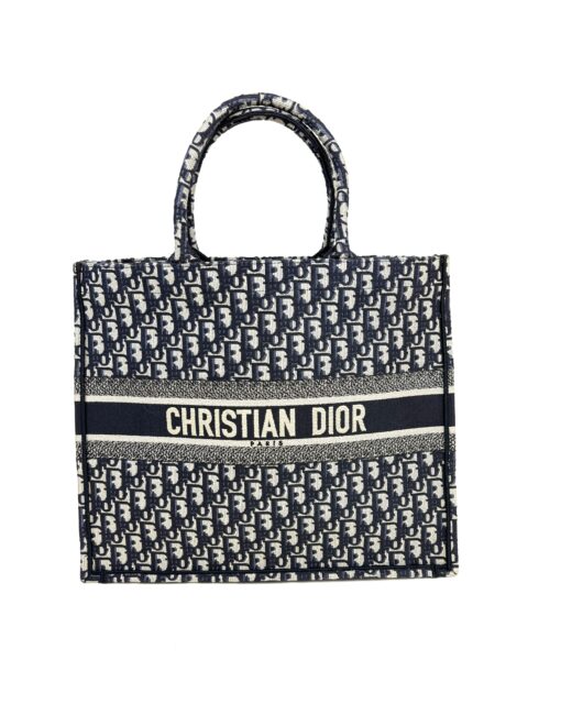 Dior Large Book Tote Ecru and Blue Dior Oblique Embroidery