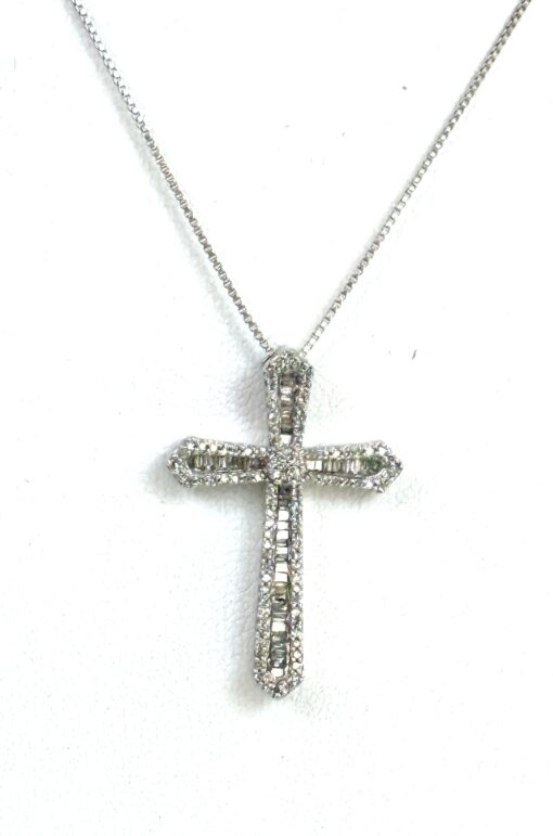 .60 Natural Diamond and .925 Sterling Silver 18" Cross Pendant Necklace