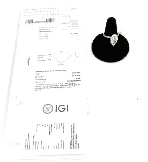 Lab Grown 4.70 Carat Pear Brilliant Cut Diamond 14K White Gold Engagement Ring - Image 12