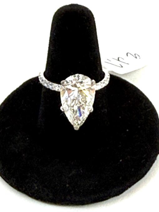 Lab Grown 4.70 Carat Pear Brilliant Cut Diamond 14K White Gold Engagement Ring
