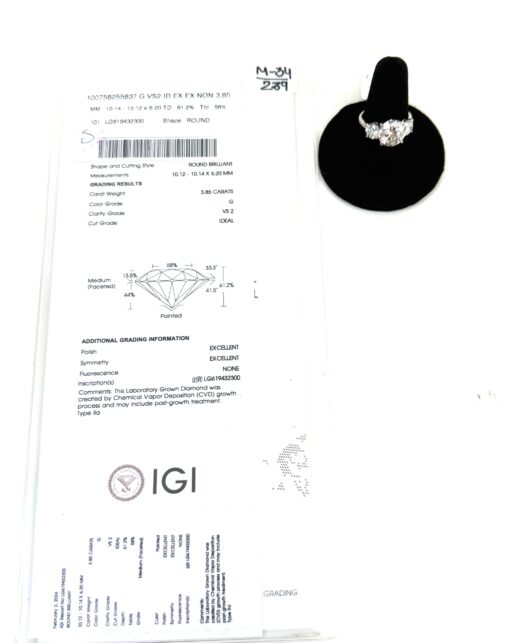 Lab Grown 3.85 Carat Round Brilliant Cut Diamond 14K White Gold Engagement Ring - Image 7