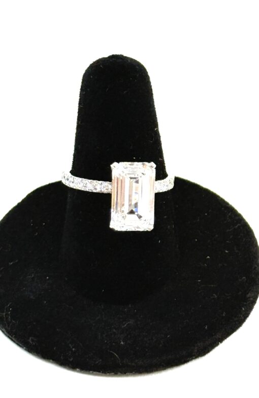 Lab Grown 4.07 Carat Emerald Cut Diamond 14K White Gold Engagement Ring