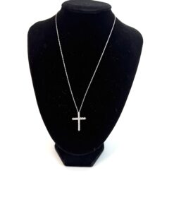 Alternative view of Brand new 18" .925 Silver Sterling Cross Pendant Lab White Sapphire Stones  - #6