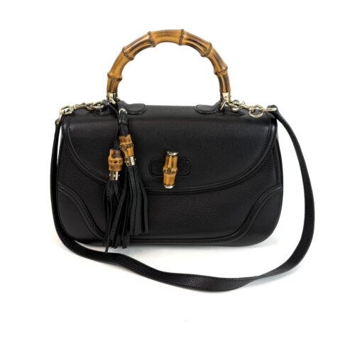 Gucci Calfskin Large New Bamboo Top Handle Bag Black