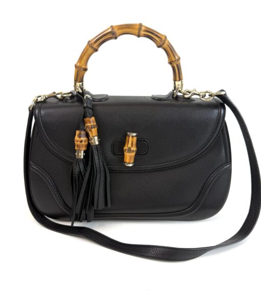 Gucci Calfskin Large New Bamboo Top Handle Bag Black - Image 5