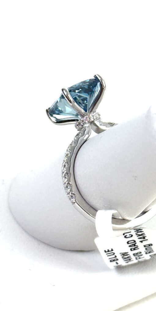 Fancy Vivid Blue Rectangular Brilliant Lab Diamond 5.50 TCW 14K White Gold Side Diamonds Ring - Image 3