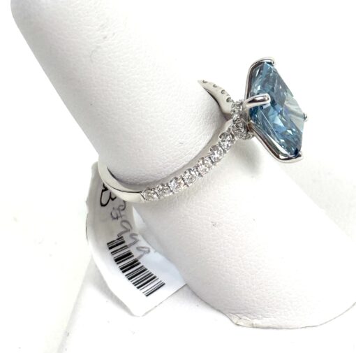 Fancy Vivid Blue Rectangular Brilliant Lab Diamond 5.50 TCW 14K White Gold Side Diamonds Ring - Image 11