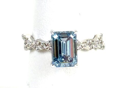 Fancy Vivid Blue Rectangular Brilliant Lab Diamond 3.53 TCW 14K White Gold