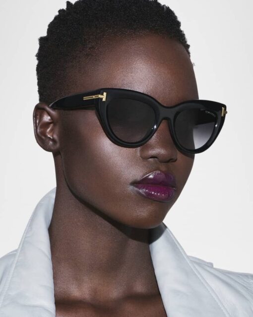 TOM FORD Icon Collection Cat-Eye Sunglasses Black Silver - Image 3