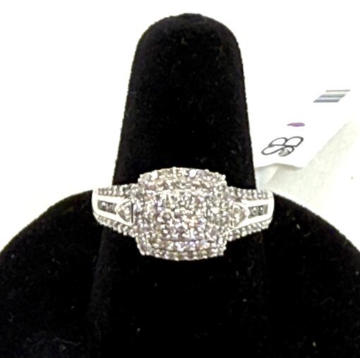 .50 Carat Natural Diamond .925 Sterling Silver Square Shaped Cluster Ring