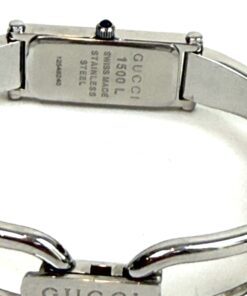 Ladies Gucci 1500L Silver Stainless Steel Watch Quartz Black Face 7