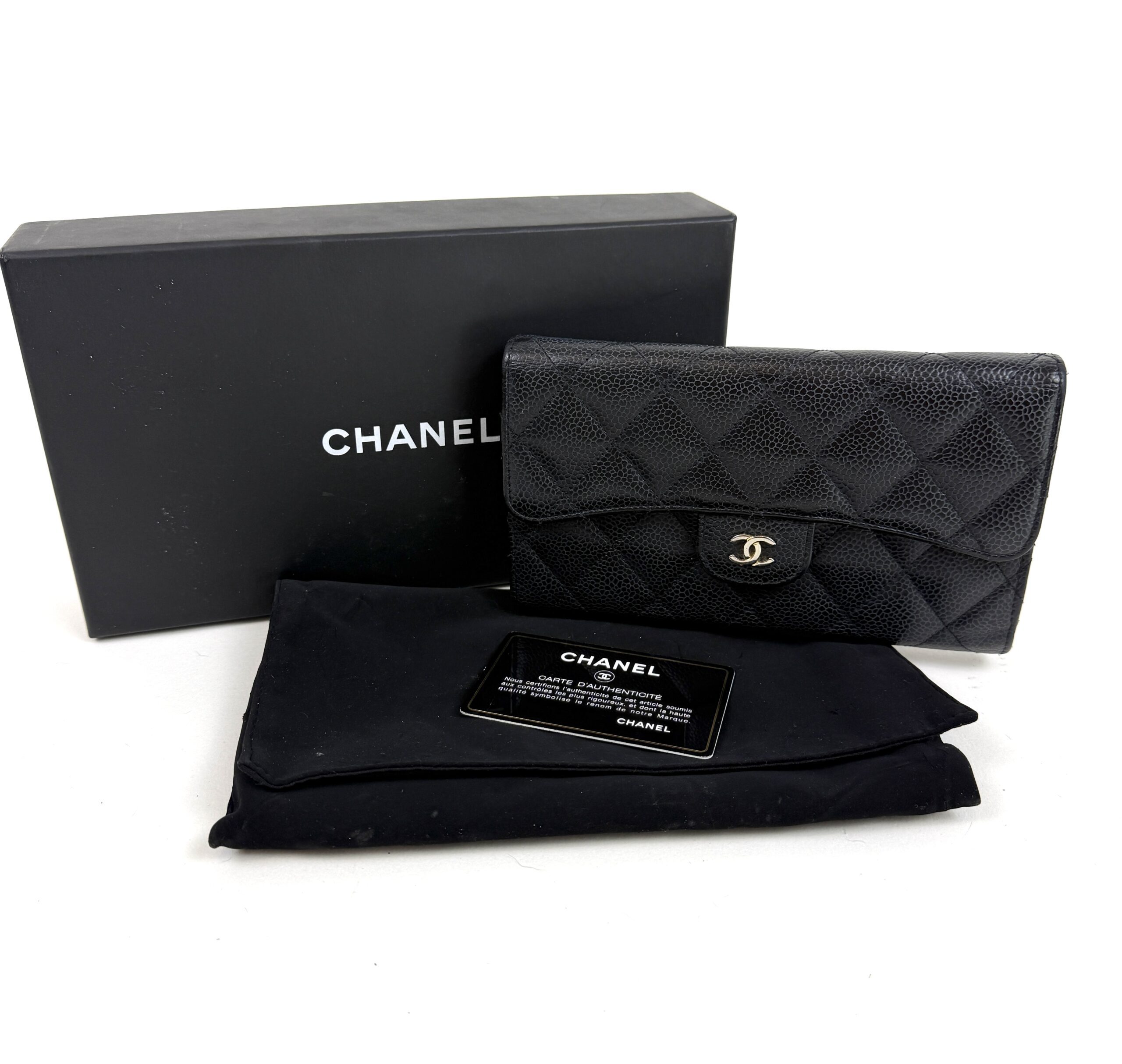 Chanel Large Black Caviar Flap Wallet Silver Hardware 5 Chanel Large Black Caviar Flap Wallet Silver Hardware 4