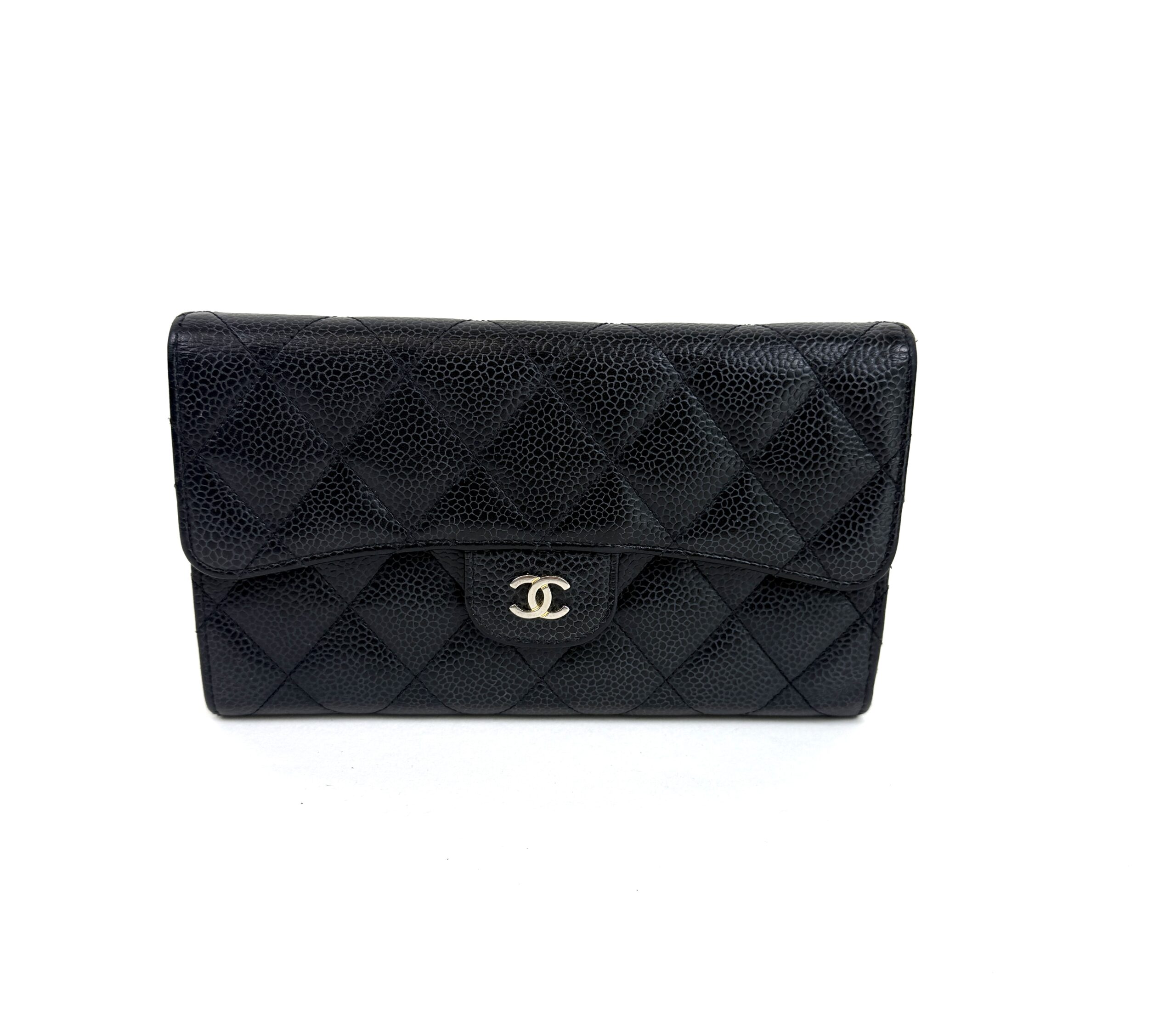 Chanel Large Black Caviar Flap Wallet Silver Hardware 3 Chanel Large Black Caviar Flap Wallet Silver Hardware 18