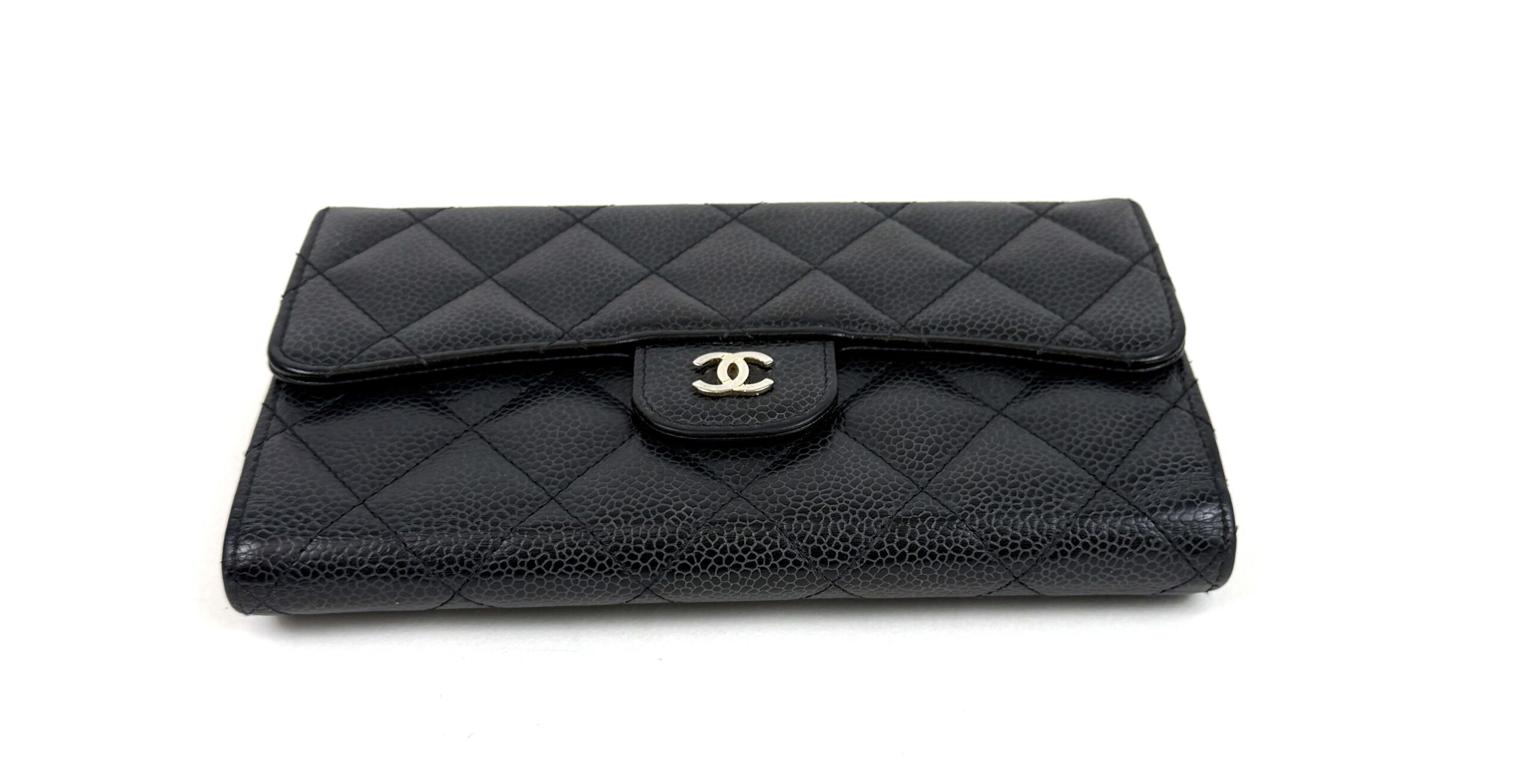 Chanel Large Black Caviar Flap Wallet Silver Hardware 14 Chanel Large Black Caviar Flap Wallet Silver Hardware 13