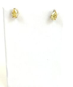 Fancy Vivid Yellow 2.05 Carat Lab Grown Pear Shape Pierced Earrings 14K Yellow Gold 2