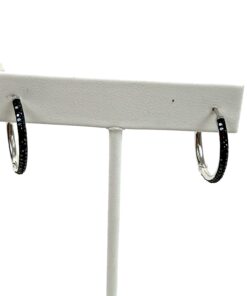 Black Lab Diamond Hoop Huggie Earrings In .925 Sterling Silver 2